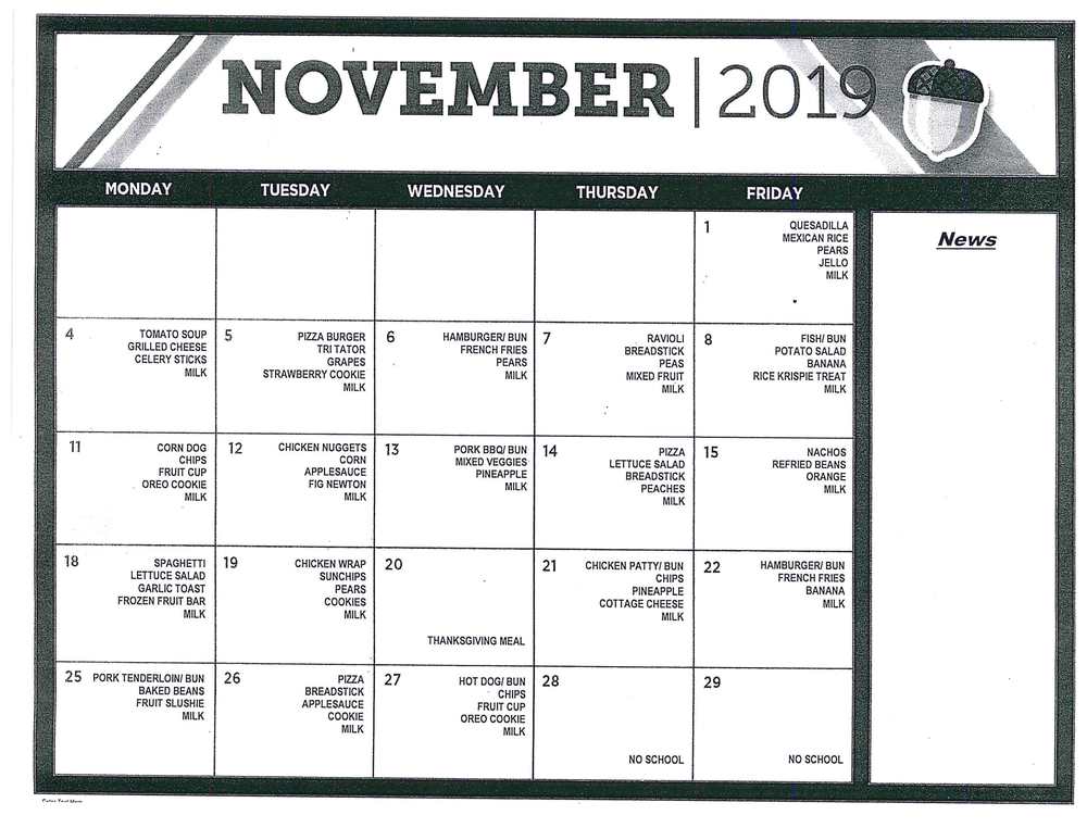November 2019 - BHJH-BHRA Menu