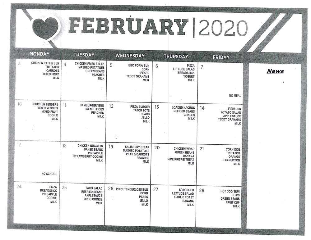 February 2020 - BHJH - BHRA Menu