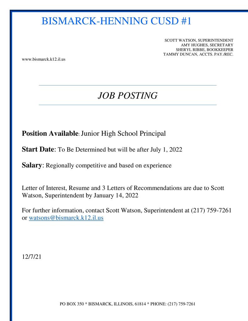 Principal Job Posting